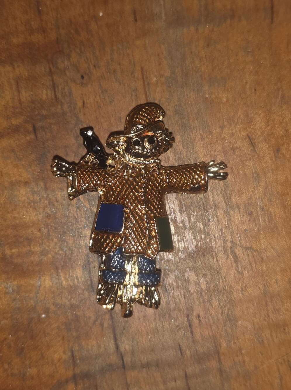 Scarecrow Brooch Enamel Crow Fall Harvest Gold Tone Pin